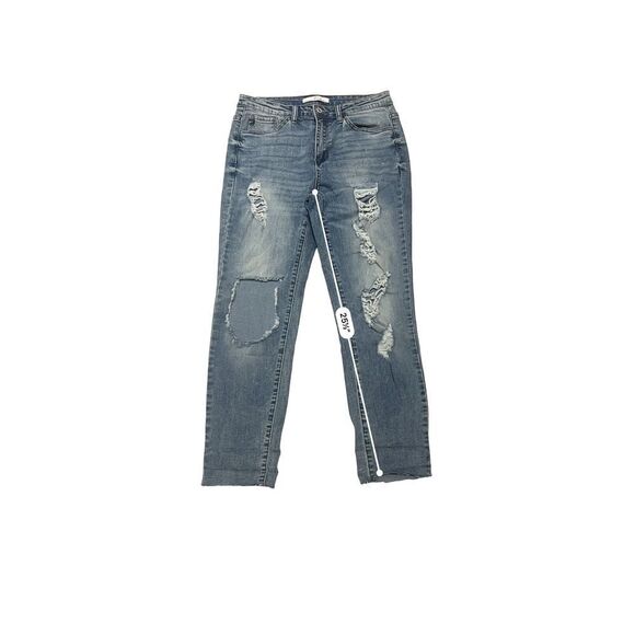 Kancan Womens Denim Jeans Distressed Straight Leg Folded Hem Size 11 - Picture 8 of 8